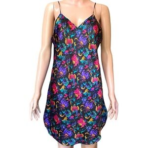Jewel Tone Thistle Print Floral Satin Slip Dress Size Medium